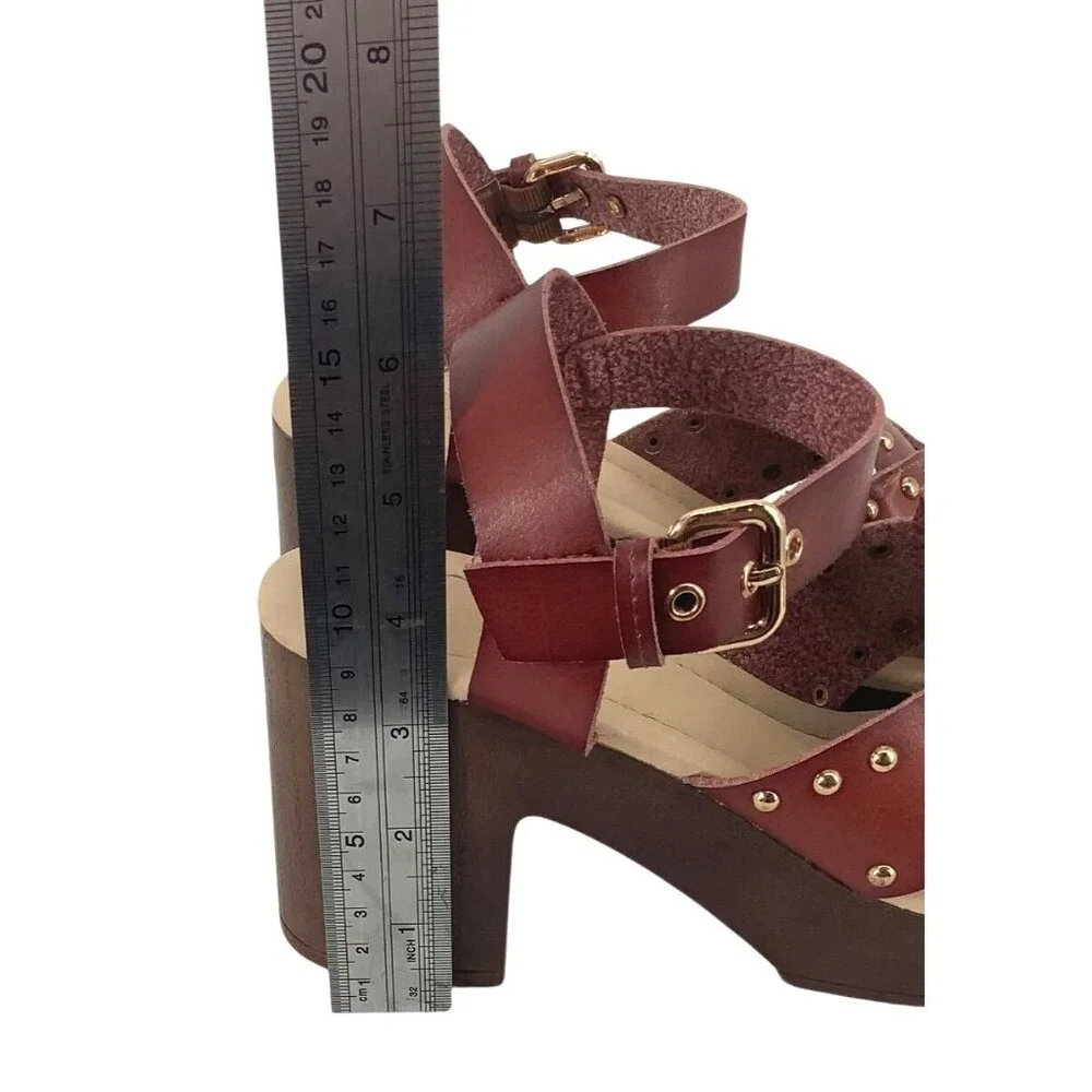 C Comfort Studded Leather Platform Sandals With Ankle Strap - Size 8 - Picture 3 of 8